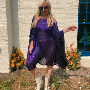 Purple Sequin Knit Kaftan Mini