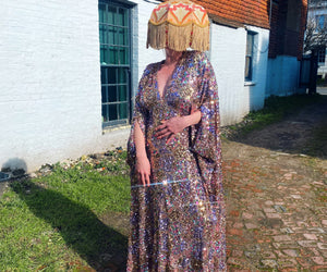 Gold, Silver, Rainbow, and Gunmetal circles V-Neck Maxi Dress Kaftan