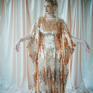 No.19 Queen Mirror Mirror Pale Gold sequinned kaftan Gown