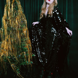 Black Magic Sequin V-Neck Kaftan Gown