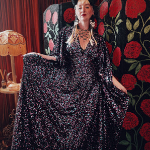 Cosmic Stardust velvet Sequin V-Neck Kaftan Gown