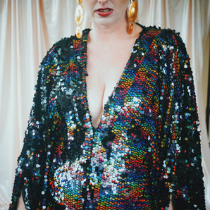 No.39 Rubiks Cube sequin multi-coloured V- Neck kaftan Gown