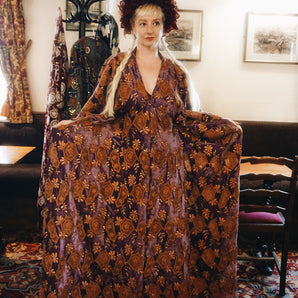 Beautiful velvet lace with sequins and pattered crochet lace - Plum with Brown Diamonds