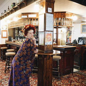 Beautiful velvet lace with sequins and pattered crochet lace - Purple with Brown Circles