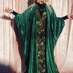 Green jewelled devoré open Kimono Robe