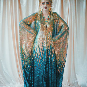 No.31 iridescent Waterfall…. Sequinned V-neck kaftan Gown