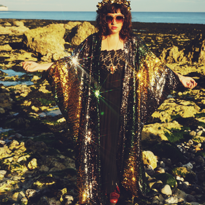 Siren Sequins - Bottle Green, Gunmetal Grey and Gold  - Kimono Robe