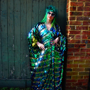 Green Rose Chafer Beetle Tassel shard sequin Shimmy Shimmy Kaftan / Kimono