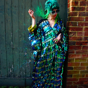 Green Rose Chafer Beetle Tassel shard sequin Shimmy Shimmy Kaftan / Kimono