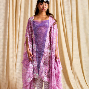 •F• Label Wisteria Sequin and Fringe Kaftan Gown