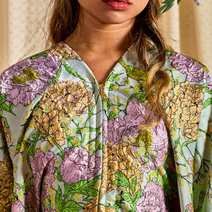 •F• Label Mint Floral Brocade Zipped Kimono Robe