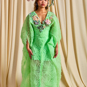 •F• Label Leaf Green Garden Kaftan Gown
