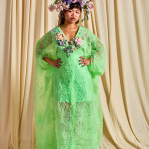 •F• Label Leaf Green Garden Kaftan Gown