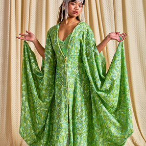 •F• Label Shimmering Sequin Leaf Zipped Kaftan Gown