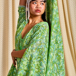 •F• Label Shimmering Sequin Leaf Zipped Kaftan Gown