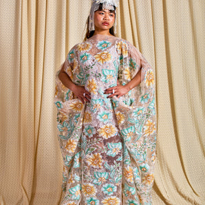 •F• Label Sheer Garden Embroidered Kaftan Gown