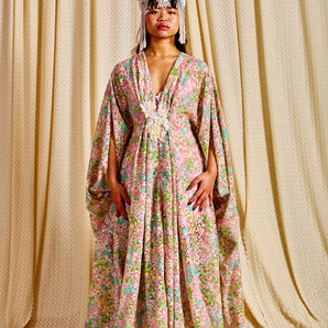 •F• Label Meadow Sequin V-Neck Kaftan Gown