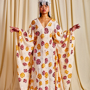 •F• Label Pansy Sequin V-Neck Kaftan Gown
