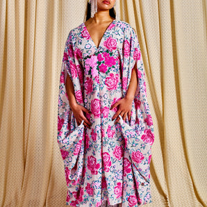 •F• Label Rose Sequin V-Neck Kaftan Gown