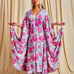 •F• Label Rose Sequin V-Neck Kaftan Gown