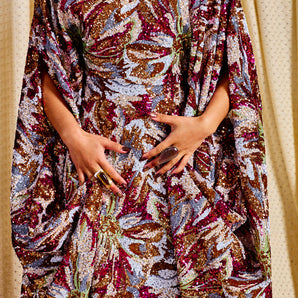 •F• Label Stargazer Slash Neck Kaftan Gown
