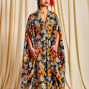 •F• Label Golden Meadow Sequin V-Neck Kaftan Gown