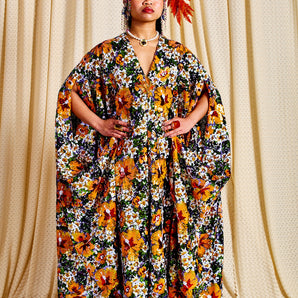 •F• Label Golden Meadow Sequin V-Neck Kaftan Gown