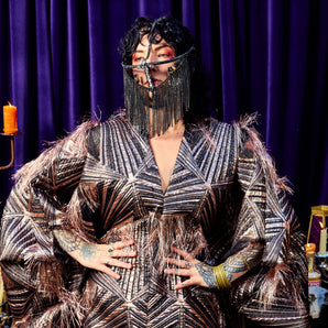 •F• Label Elder Veil V-Neck Kaftan Gown