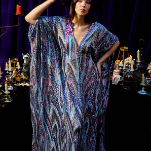 •F• Label Twilight Thread V-Neck Kaftan Gown