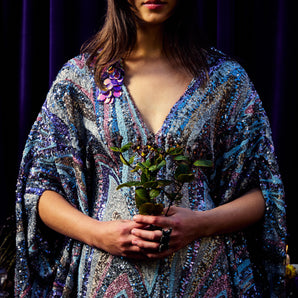 •F• Label Twilight Thread V-Neck Kaftan Gown