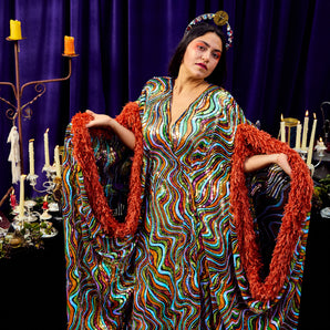 •F• Label Feverwave Sequin Kaftan Gown