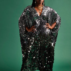 •F• Label The Shirley Bassey | Pewter Sequin Kaftan