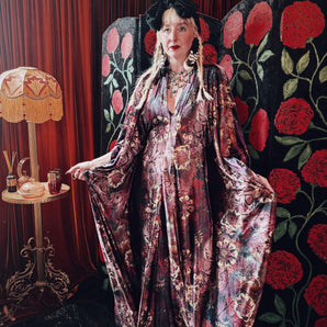 Twilight Bloom Opulent Velvet V-Neck Kaftan Gown
