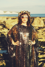 Load image into Gallery viewer, Siren Sequins - sequins in Bottle Green, Gunmetal Grey and Gold - Slash -neck
