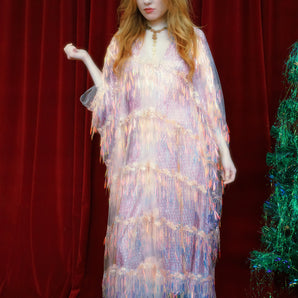 Prism Fringe Sheer Sequin V-Neck Overdress