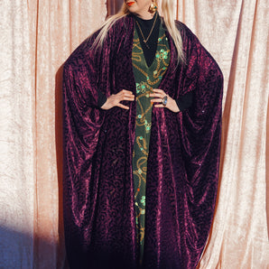 Purple jewelled devoré open Kimono Robe