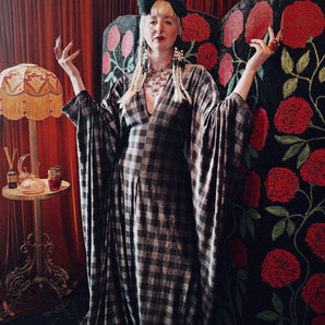 Obsidian Grid Opulent Velvet V-Neck Kaftan Gown