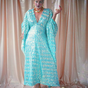 NO.7 Miss Mint - Mint velvet and iridescent sequinned diamonds kaftan gown