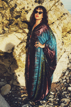 Load image into Gallery viewer, Siren Sequins - sequins in holographic yellow, glittered turquoise blue, black petrol holographic and bronzed red - V-Neck
