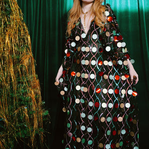 Mirrorball Sequin V-Neck Kaftan Gown