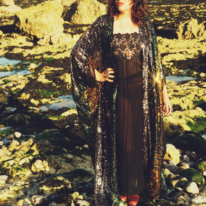 Siren Sequins - Bottle Green, Gunmetal Grey and Gold  - Kimono Robe