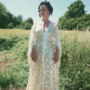 Mother of Pearl HEXED Sequin Kaftan Gown