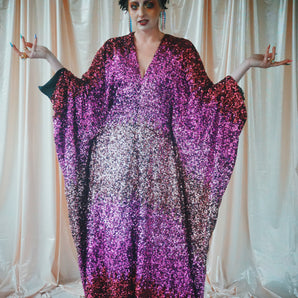 No.37 Think Pink ombre sequin V- Neck kaftan Gown