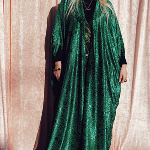 Green jewelled devoré open Kimono Robe