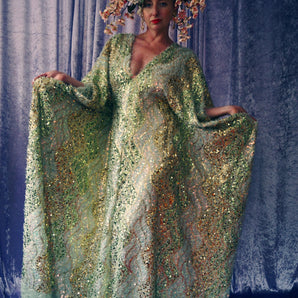 Fuzzy Eyelash in Mint Green and gold sequins
