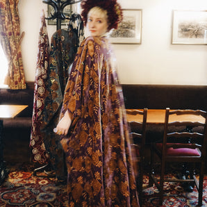 Beautiful velvet lace with sequins and pattered crochet lace - Plum with Brown Diamonds