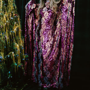 Winter Spice Sequin Slash-Neck Kaftan Gown