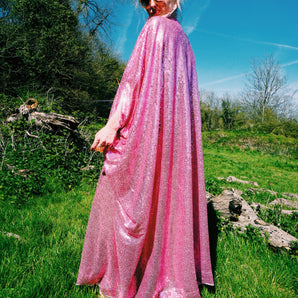 *SAMPLE* Missing sequins in parts Candy Pink V-neck Kaftan 125cm length