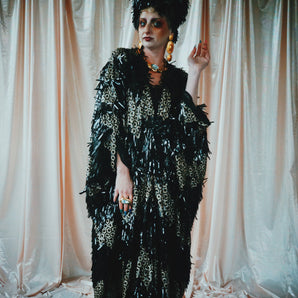 No.42 The Raven - black and gold sequin V- Neck kaftan Gown