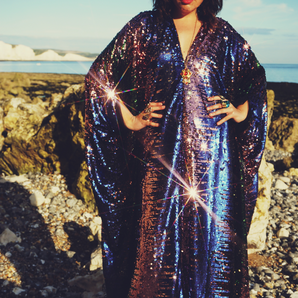 Siren Sequins - pale pink, royal blue, emerald green and bronze brown - V-Neck